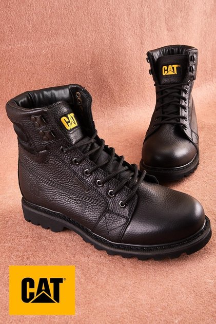 Black Printed Leather Men's Boots & Bootie Cat1111122601