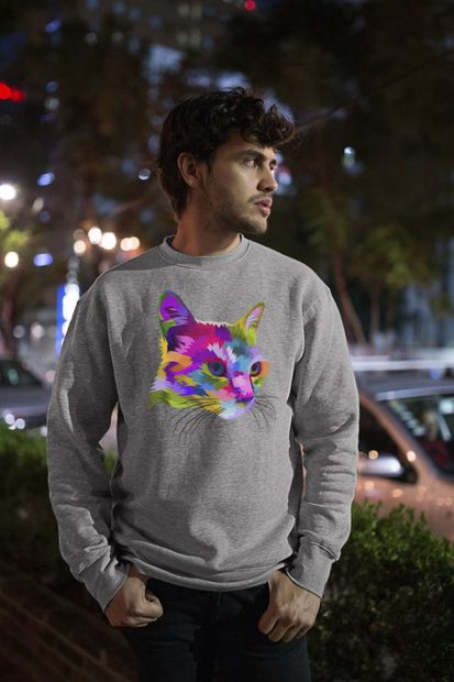 Angemiel Wear Colorful Cat Erkek Sweatshirt A0216WE - 1