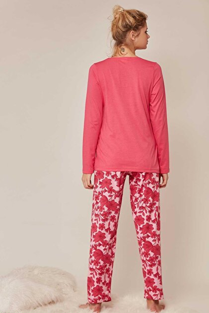 Pattaya Kadın Çiçek Baskılı Uzun Kol Pijama Takımı 803008 - 4