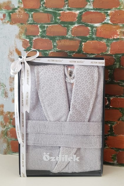 Camellia Shawl Collar Bathrobe + Head Towel Set - Size L
