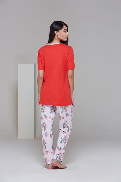 PJS Kadın Kırmızı Kısa Kol Pijama Takım 21454 - 3