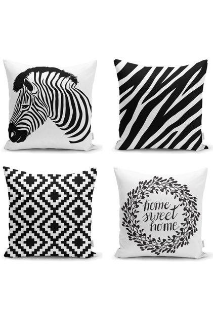 Black and White Concept 4-Piece Pillow and Cushion Cover Set
