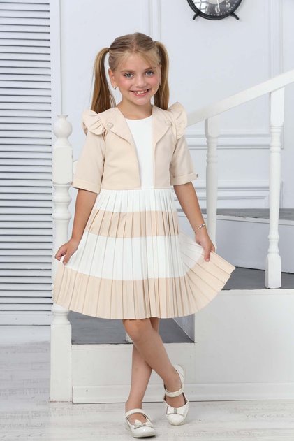 KUM CREPE PLEATED LINED DRESS