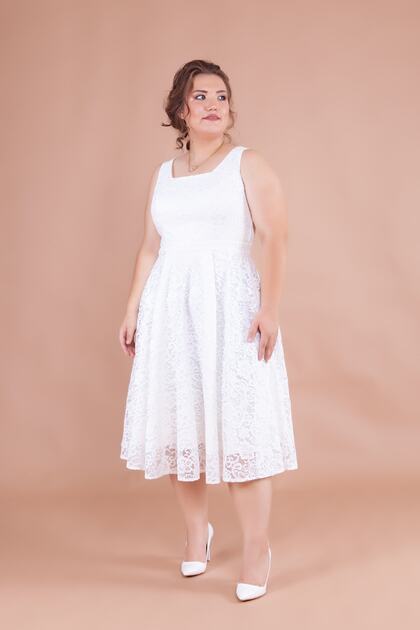 knee length dresses for ladies Yvette Lace A-Line Midi Dress - Pink main image 0