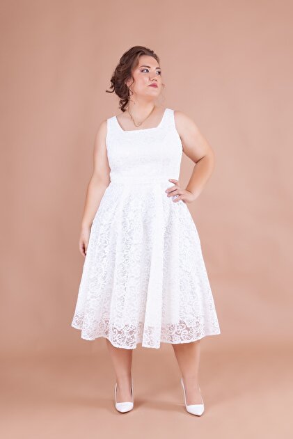 Bidoluelbise French Lace Square Collar Midi Length Sleeveless Thick Strap Plus Size Evening Dress & Invitation & Graduation Dress- Trendyol Bidoluelbise French Lace Square Collar Midi Length Sleeveless Thick Strap Plus Size Evening Dress & Invitation & Graduation Dress- Trendyol