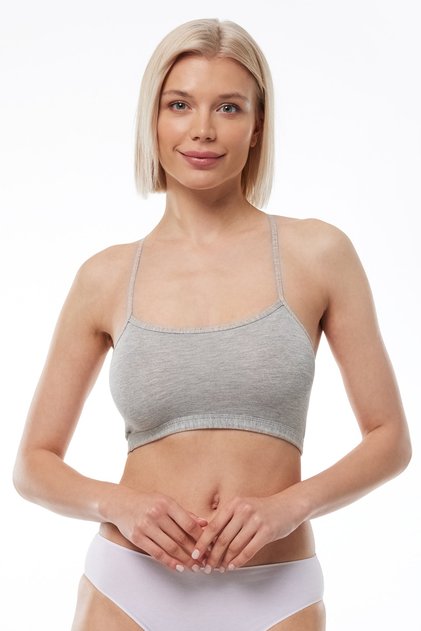 Women's Gray 2-Pack Adjustable Rope Strap Non-Pad Modal Combed Cotton Bustier 1046