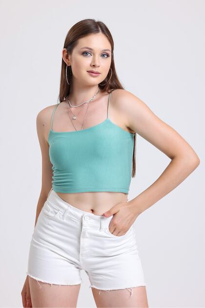 Women's Çağla Green Strappy Crop Blouse