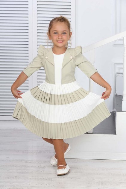 KUM CREPE PLEATED LINED DRESS