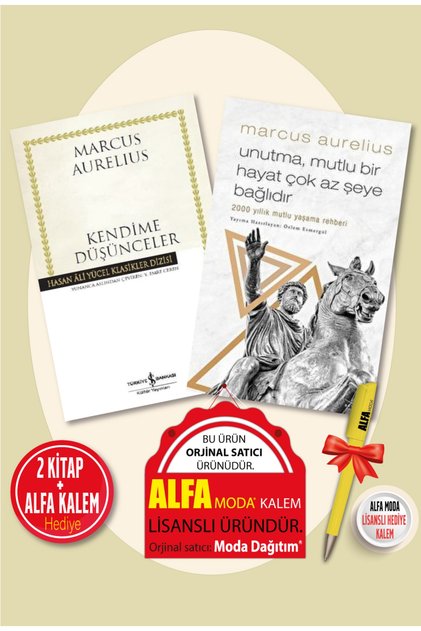 Kendime Düşünceler + Unutma, Mutlu Bir Hayat Çok Az Şeye Bağlıdır</DNTCTMS> / Marcus Aurelius 2 Books + Pen