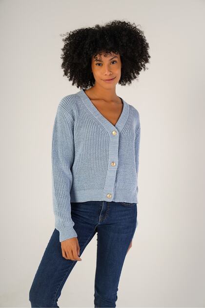 Blue Women's Thessaloniki Knitted V-Neck 100% Cotton Cardigan