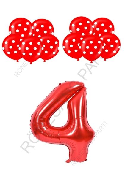 Rönesans Red Number and Red and White Polka Dot Balloon Set Age 4