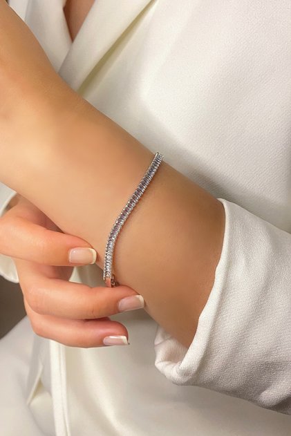 3mm Baget Model Su Yolu Zirkon Taşlı Bileklik