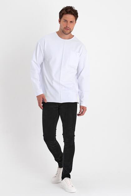 Erkek Uzun Kol Cepli 2 İplik Kol Ters Manşet Detaylı Sweatshirt