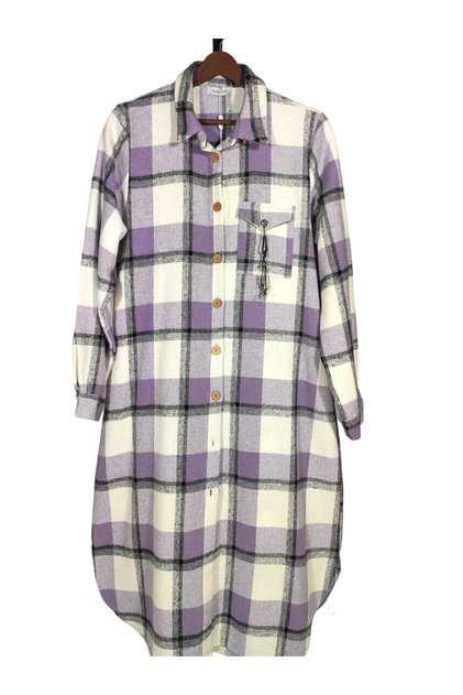 Women's Purple White Plaid Extra Long Lumberjack Ferace Shirt Cap