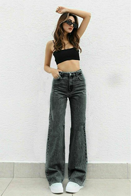Alice Women's Smoked Palazzo Jeans Anthracite Lycra Jeans Salasjean