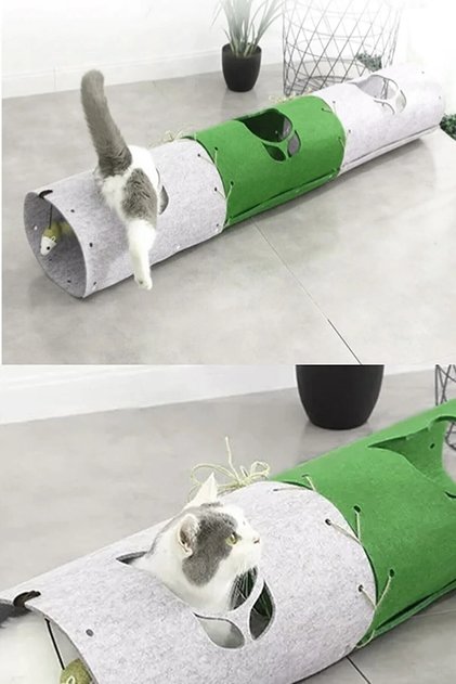 Cat Tunnel 3 Pieces Addable Functional Pet Toy Tunnel Green