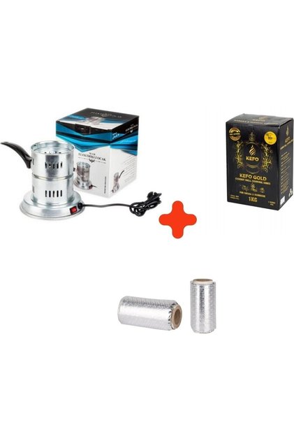 Patentli Galvaniz Elektrikli Ocak + 1 Kg Gold Nargile Kömürü + Rulo Folyo