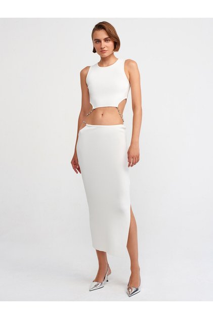 80110 Low Waist Stoned Knitwear Skirt-Ecru
