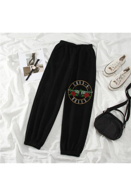 Rock Series Guns N Roses Printed Oversize Unisex Black Sweatpants