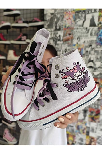 MECH BUTİK Kuromi Baskılı Beyaz Bilekli Spor Ayakkabı Sneakers