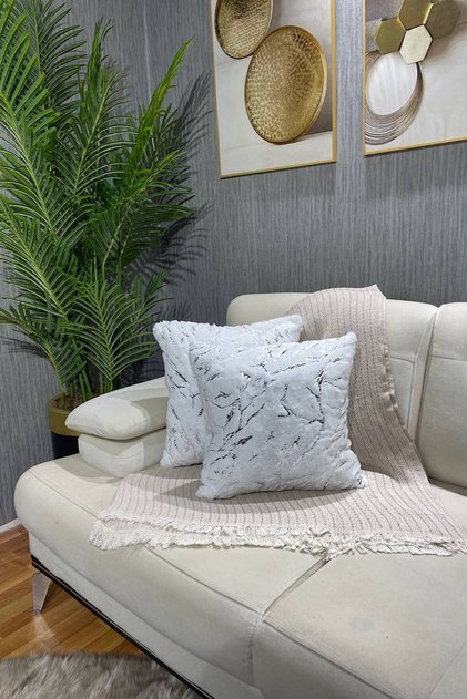 Gümüş Varaklı Pelüş Rabbit Tavşan Kırlent Kılıfı - Beyaz