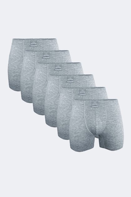 Men's Gray 6-Piece Cotton Elastane Long Boxer 073