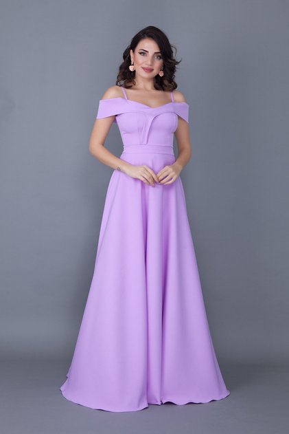 Lilac Maxi Length Shoulder Detailed Strappy Flared Model Dress