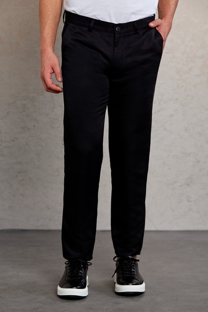 Black Slim Fit Patterned Side Pocket Canvas Trousers