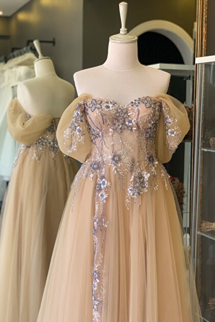 Lenta Moda Nude Flower Pattern Lace Covering Tulle Evening Dress and Engagement Dress- Trendyol Lenta Moda Nude Flower Pattern Lace Covering Tulle Evening Dress and Engagement Dress- Trendyol