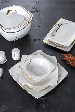 ACAR Savanna 60 Parça 12 Kişilik Bone Chine Beyaz Porselen Kare