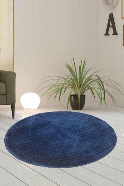 Single Round Post Plush Bathroom Rust Mat Gel Non-Slip Base Petrol Blue 100x100