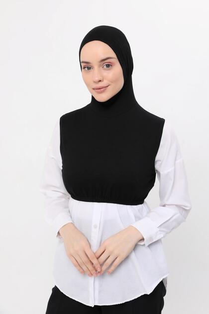 Zero Sleeve Neck Collar Boned Half Body Black