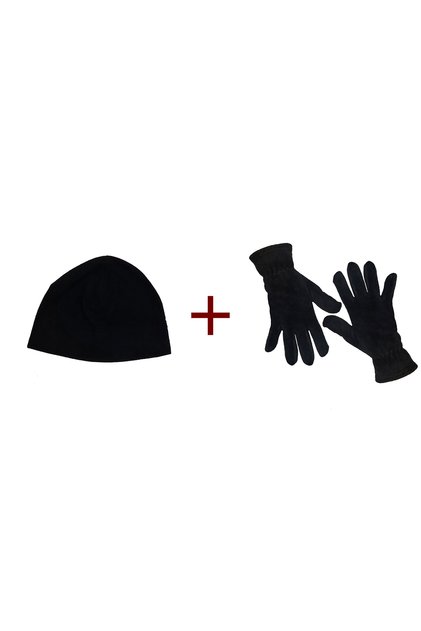Women's Black Thermal Winter Fleece Gloves - Thermal Fleece Beanie Thermal Fleece Beanie Hat Set of 2 Set