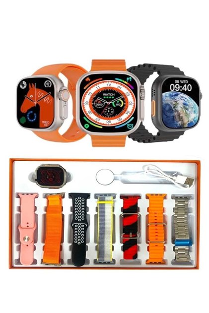 Smart Watch 8 Ultra 7 In 1 Akıllı Saat 7 Kordonlu Takvim Spor Whatsapp Menülü 7in1