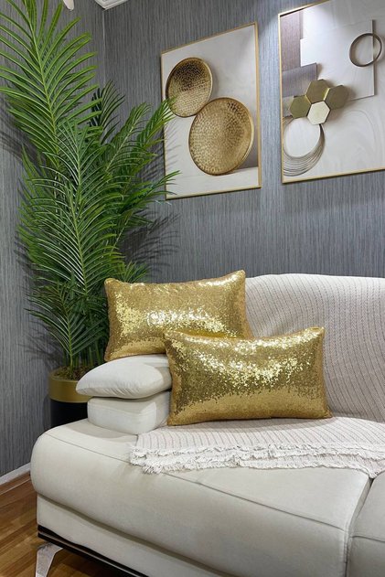 Sequined Rectangular Throw Pillow Case - Gold
