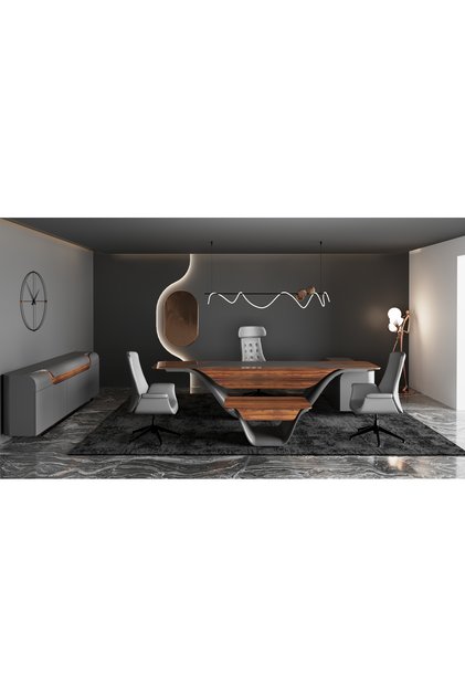 Ofisimi LOTUS 290 CM CİLALI MAKAM ÇALIŞMA OFİS MASA TAKIM (Motor Mekanizmalı)