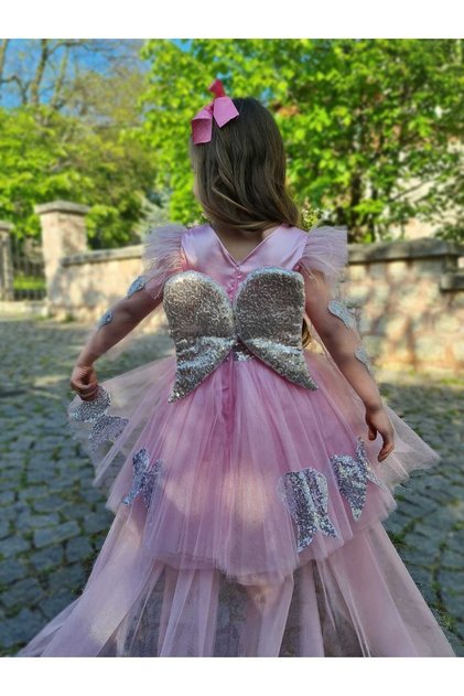 Children's Evening Dress with Angel Wings and Pink Tail