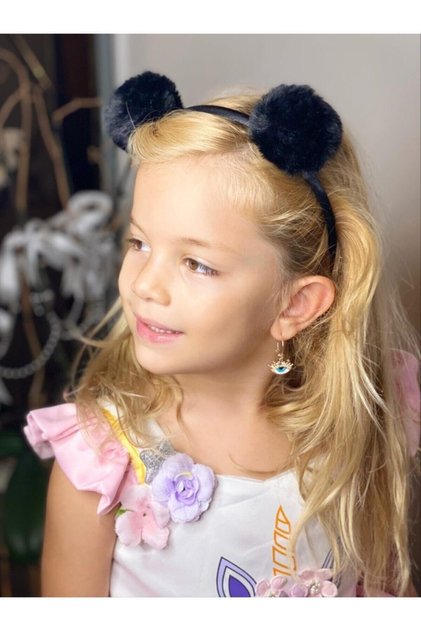 Satin Shiny Black Large Furry Plush Pompom Crown Children's Crown Pompom