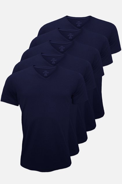 Men's Navy Blue 5 Pack V-Neck Modal Thin Summer Cool T-Shirt 5m085
