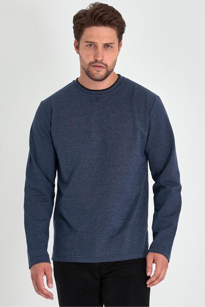 Men's Indigo Double Crew Neck Standard Relaxed Fit Sweatshirt