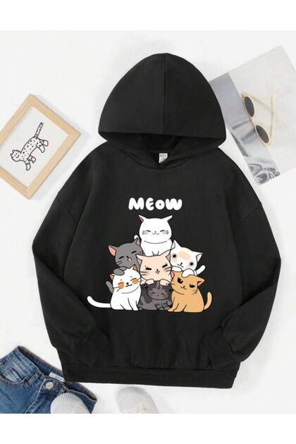 Children's Hooded MEOW Printed Sweatshirt