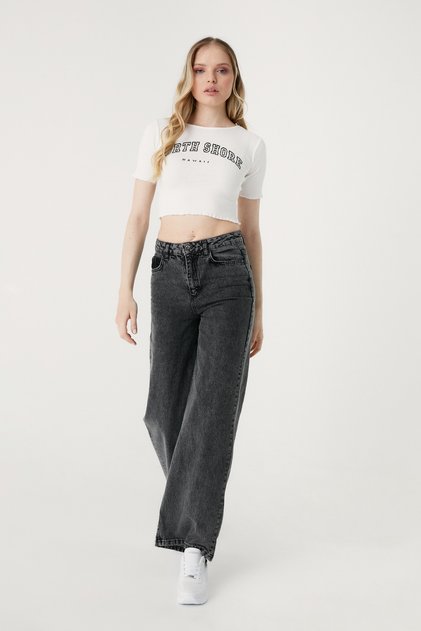 Bonita Women's High Waist Loose Jeans Smoked Snow Lycra Palazzo Wide Leg