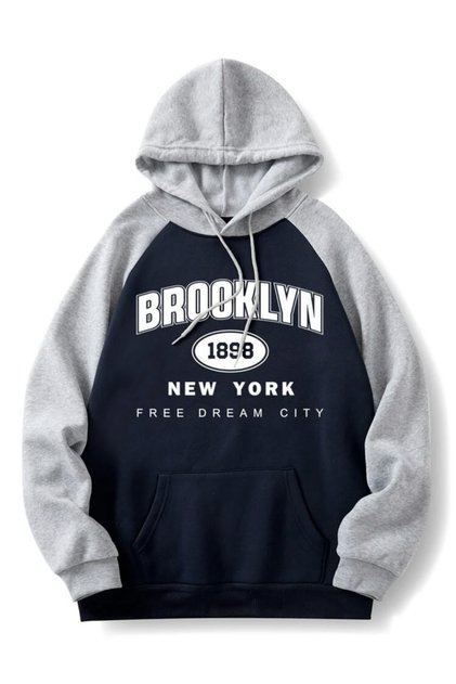 Unisex Navy Blue Gray Sleeve Piece Brooklyn 1898 Free Oversized Sweatshirt