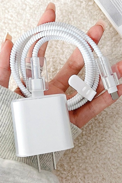 iPhone 18W/20W Uyumlu Baskısız Şeffaf Şarj Başlığı Adaptörü Koruma Kablo Koruyucu 5'li Koruma Seti