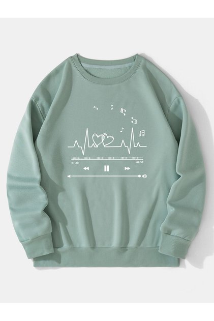 CODE ADR-SHEN EZwear Heart Print Thermal Lined Drop Shoulder Sweatshirt