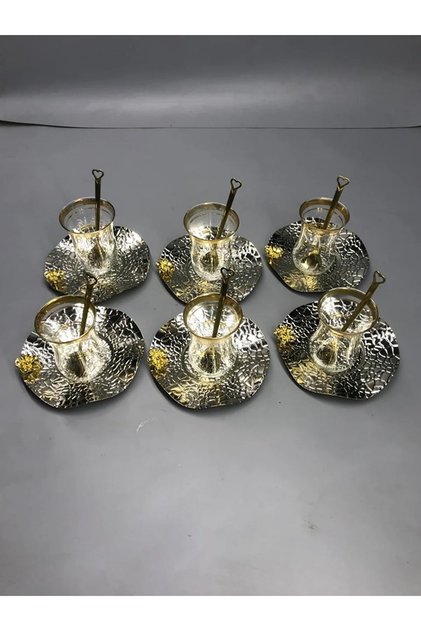Wavy Model Luxurious Patterned Floral Tea Plate Coffee Presentation Silver Colored Coaster