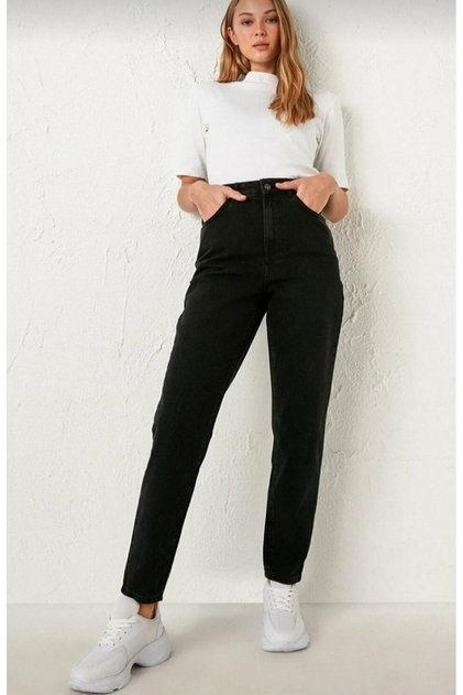 women's boyfrend regular fly jeans slouchy mom silky black pants