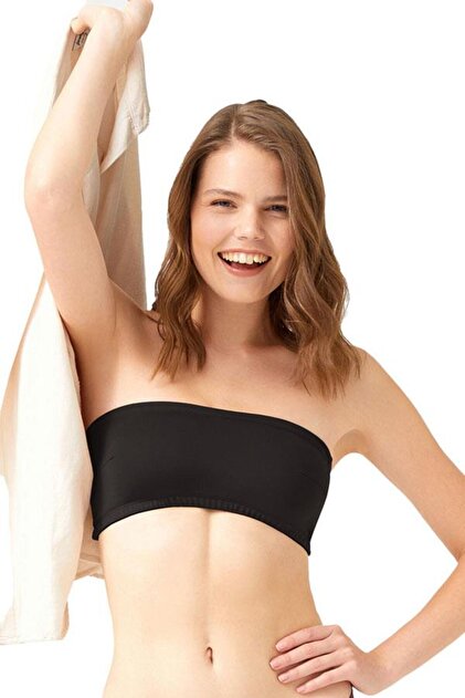 Cottonhill Black Strapless Crop Top Bustier - Trendyol