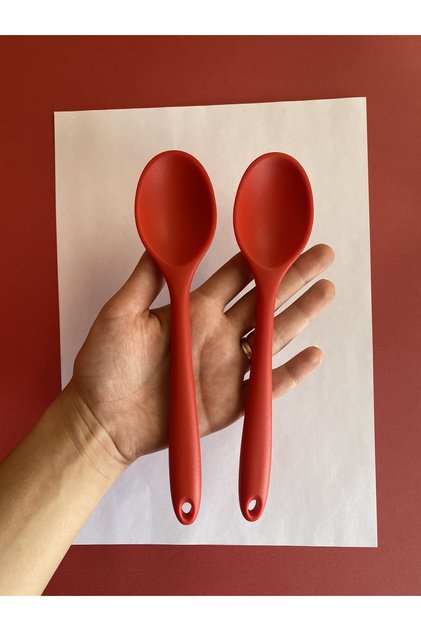Hard Tip Heat Resistant Fireproof Non-Stick Silicone Short Deep Spoon 20 Cm / 2 PCS