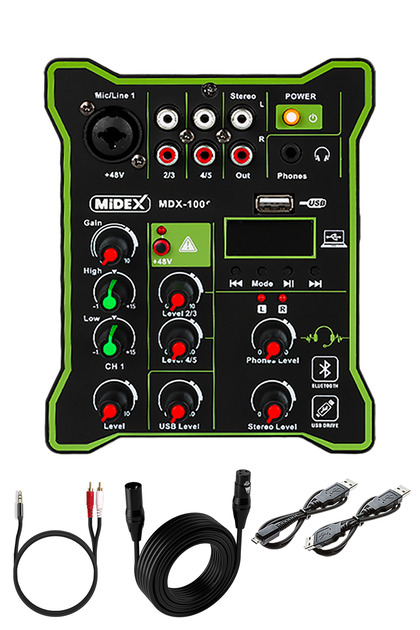 Midex MDX-100 Stüdyo Kayıt İçin Ses Kartlı Mixer +48V Phantom